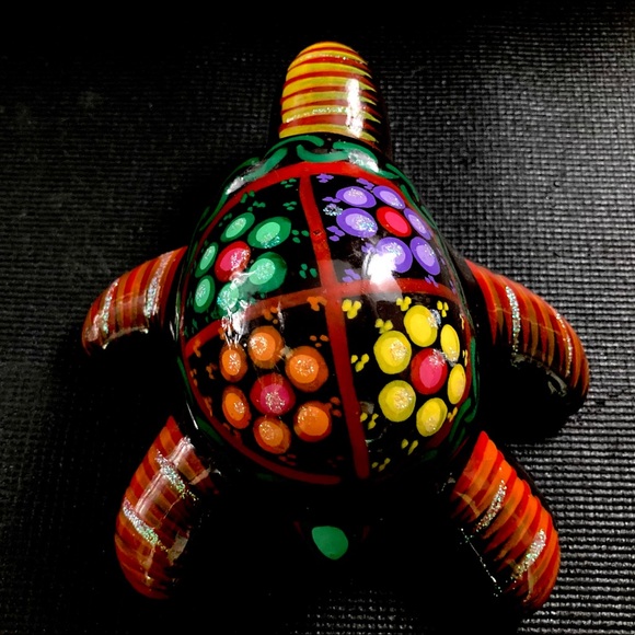 Vintage Other - Tonala Mexican Folk Art Red Clay Pottery Hand Painted Turtle Trinket Box